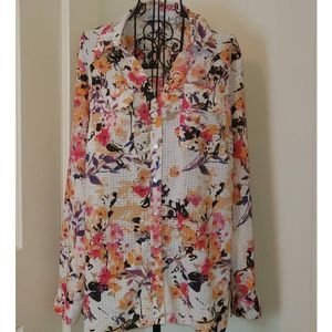 Notations Button Down Flowered Pink 1X